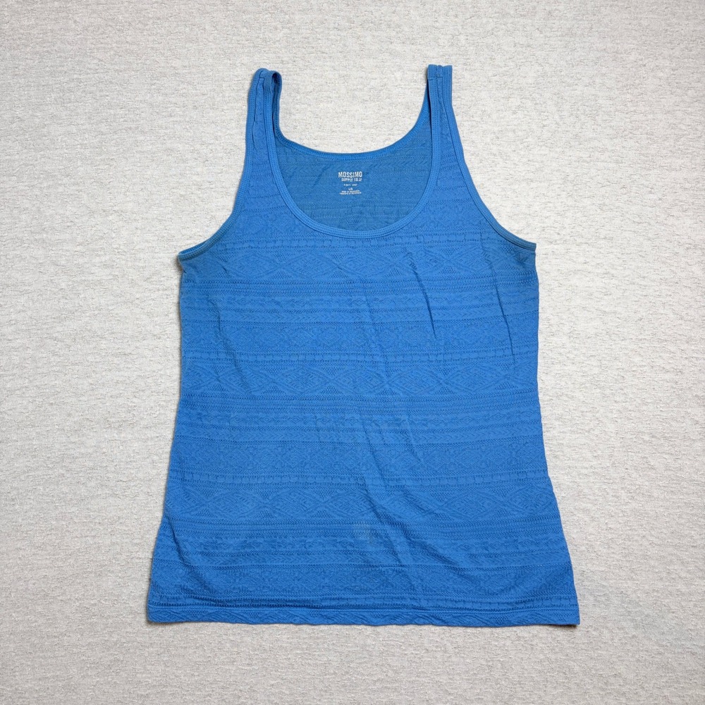 Mossimo Womens Tank Top Large Blue Pointelle Knit Geometric Boho Stretch 1483